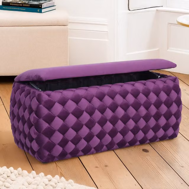 Artemis Home Plumeo Large Velvet Storage Ottoman in Purple