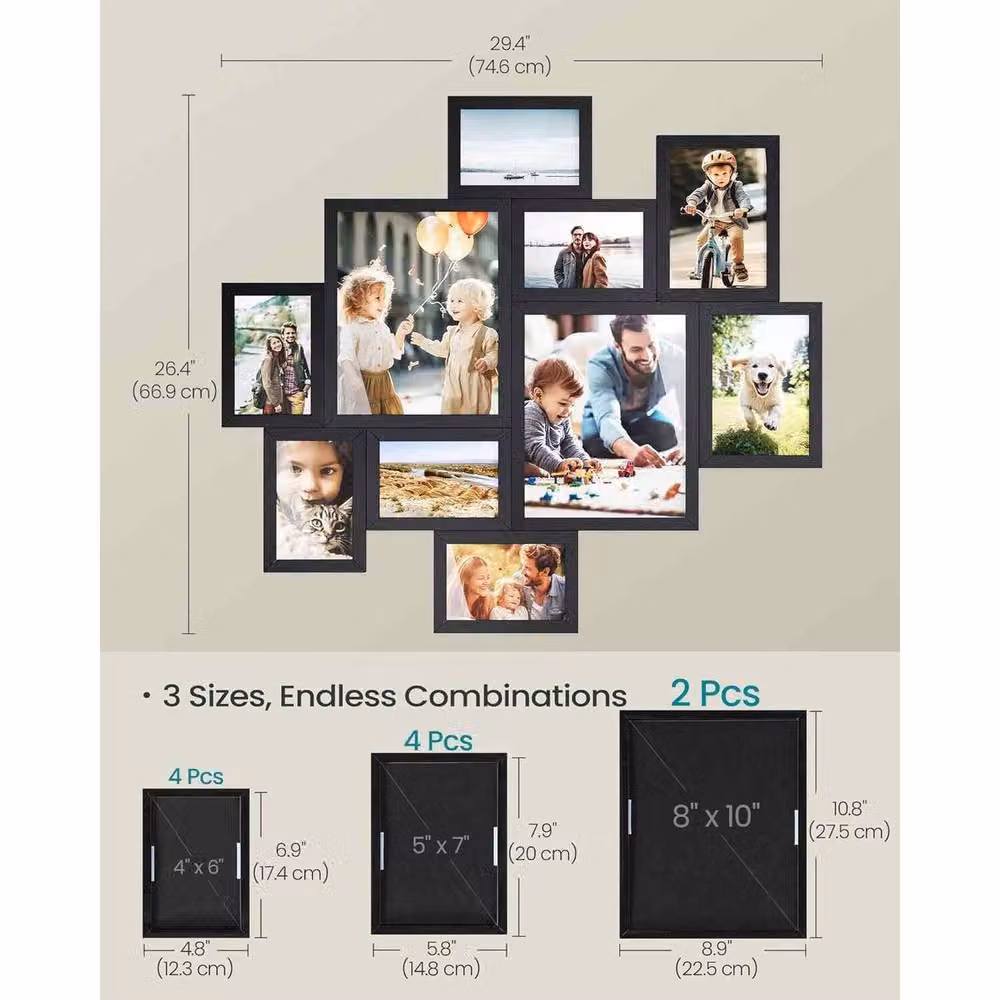 The Bazaarist Set of 10 Black Rectangular Photo Collage Wall Frames – 3