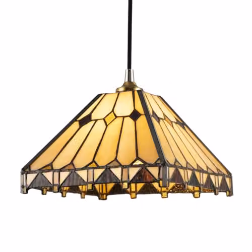 Happy Homewares Art Deco Amber and Gold Tiffany Glass Pendant Light Shade, W: 22 cm, H: 14 cm – 1