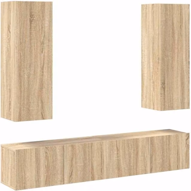 Berkfield Home 4 Piece Modern Wall Mounted TV Cabinet Set in Sonoma Oak and Beige – 1