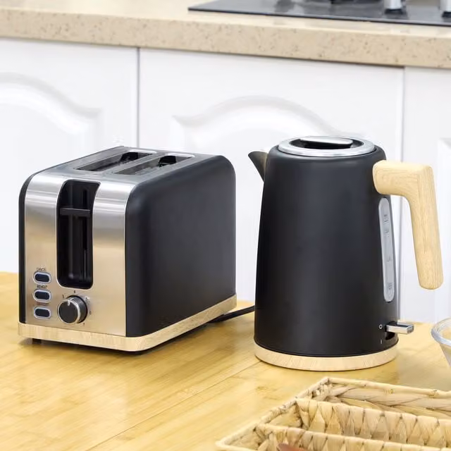 HOMCOM Black Stainless Steel Fast Boil 1.7L Kettle and 2 Slice Toaster Set