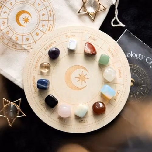 Something Different Astrology Crystal Grid Set with Multicolour Crystals and Wooden Geometric Base – 2