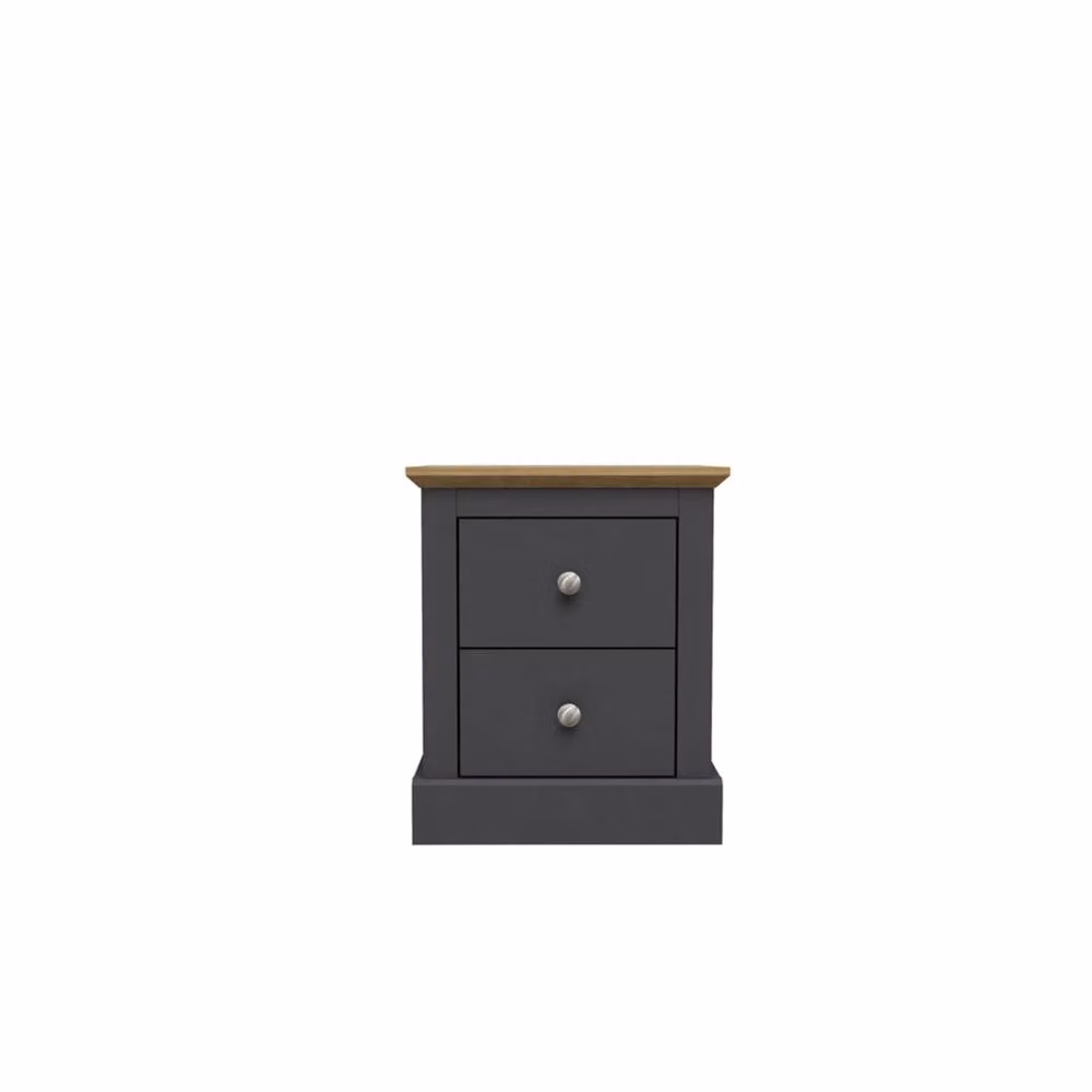 Wyld Haus Ardee 2 Drawer Bedside Cabinet in Dark Grey with Natural Oak Top – 2
