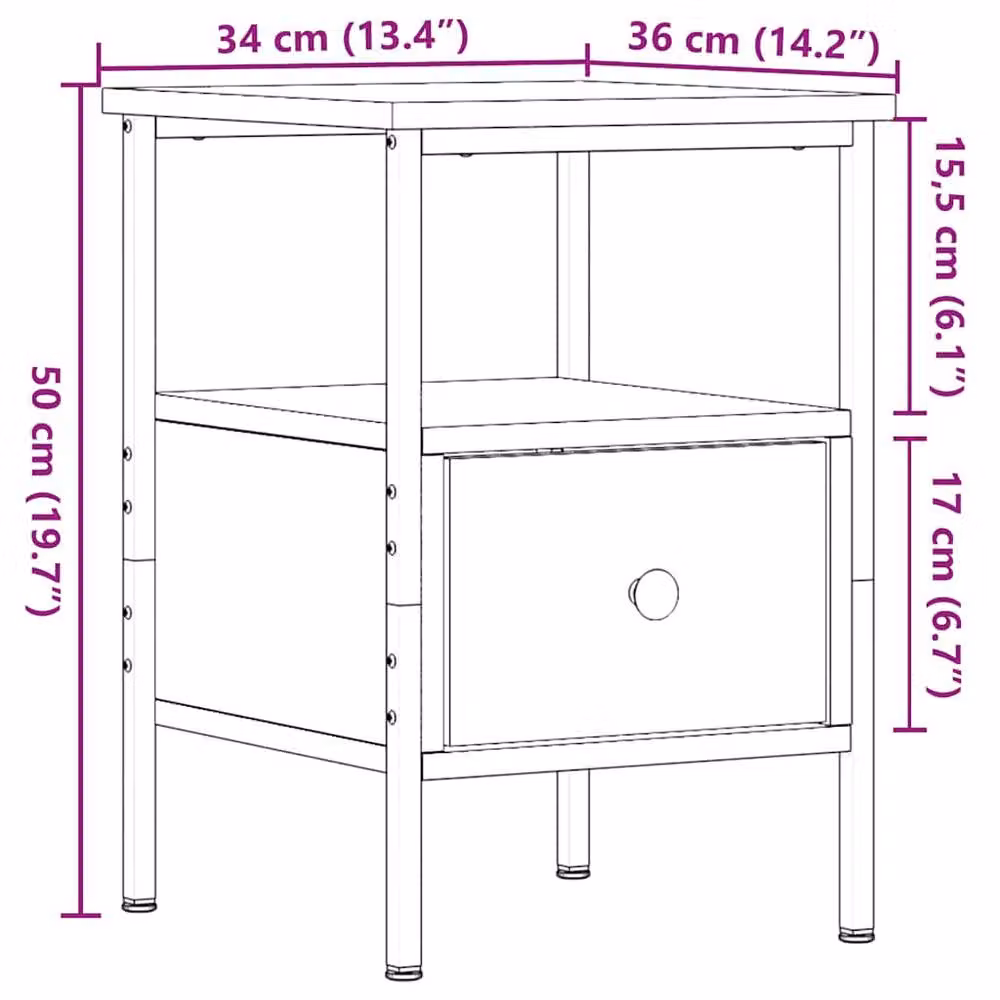 Berkfield Home Set of 2 Bedside Cabinets in Old Wood Brown, W/D/H: 34 x 36 x 50 cm – 6