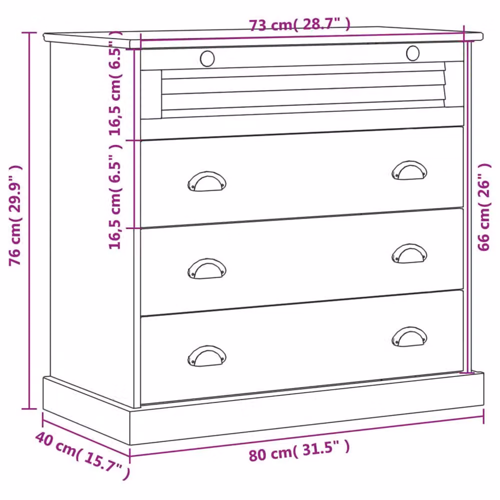 Berkfield Home Beautiful VIGO Chest of Drawers in Brown Solid Waxed Pine, W/D/H: 80 x 40 x 76 cm – 2