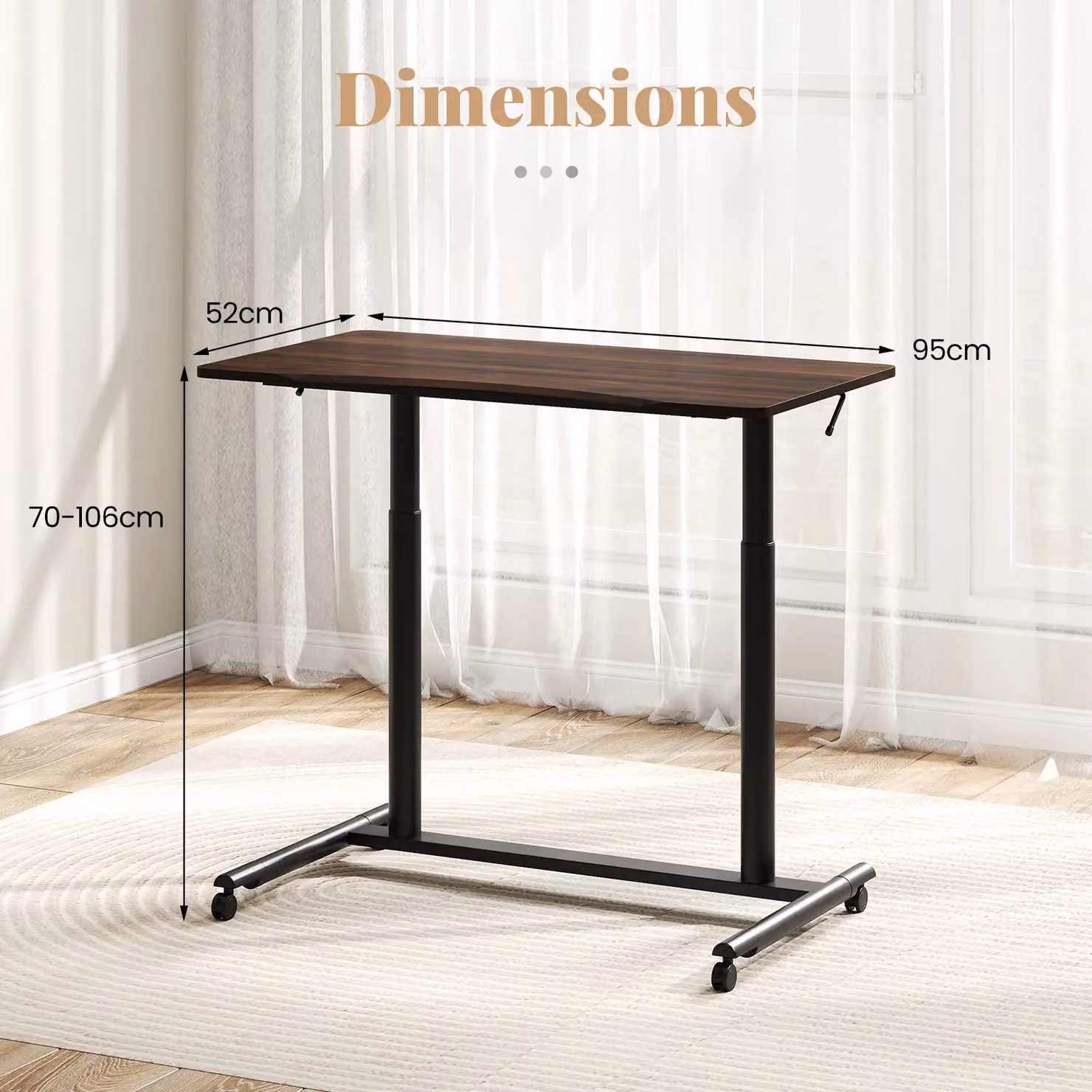 Costway C-Shaped Mobile Standing Desk with Adjustable Height and Castors, Brown – 2
