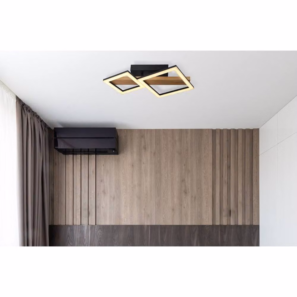 Netlighting Dustin 2 Square Semi Flush Ceiling Light in Matt Black with 2x Warm White LED 3000K – 3