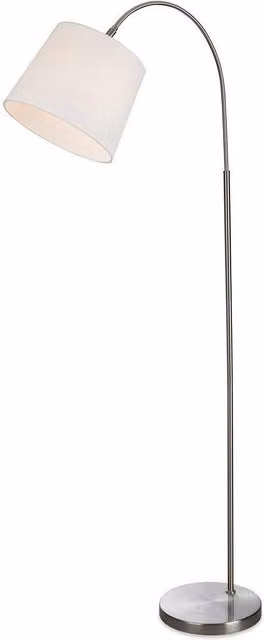 Netlighting Tower Floor Lamp in Brushed Steel with Cream Fabric Shade in Grey and Silver