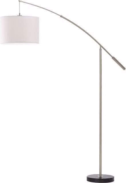 Loops Floor Lamp with White Fabric Shade and Satin Nickel Finish, E27 1x60W – 1