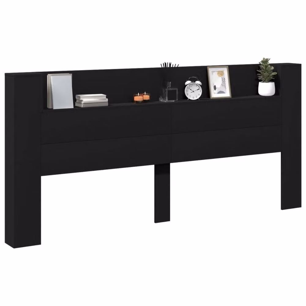 Berkfield Home Modern Headboard Cabinet with Integrated LED Lighting and Nightstands in Black, W: 220 cm, D: 16.5 cm, H: 103.5 cm – 5