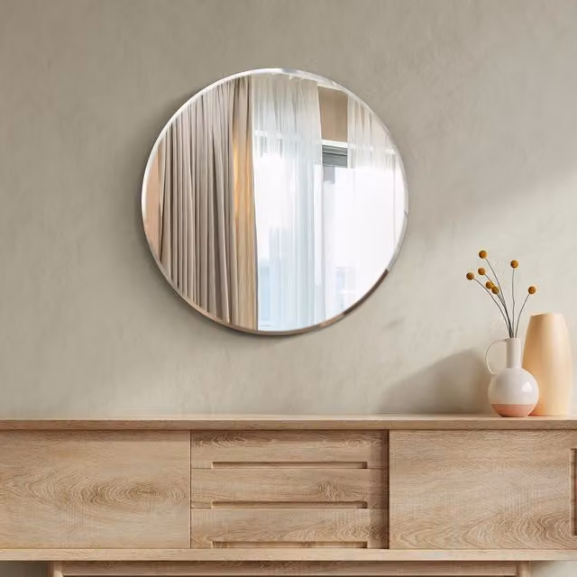 MirrorOutlet Classic Bevelled Round Wall Mirror, Clear, W/D/H: 70 x 70 x 1 cm