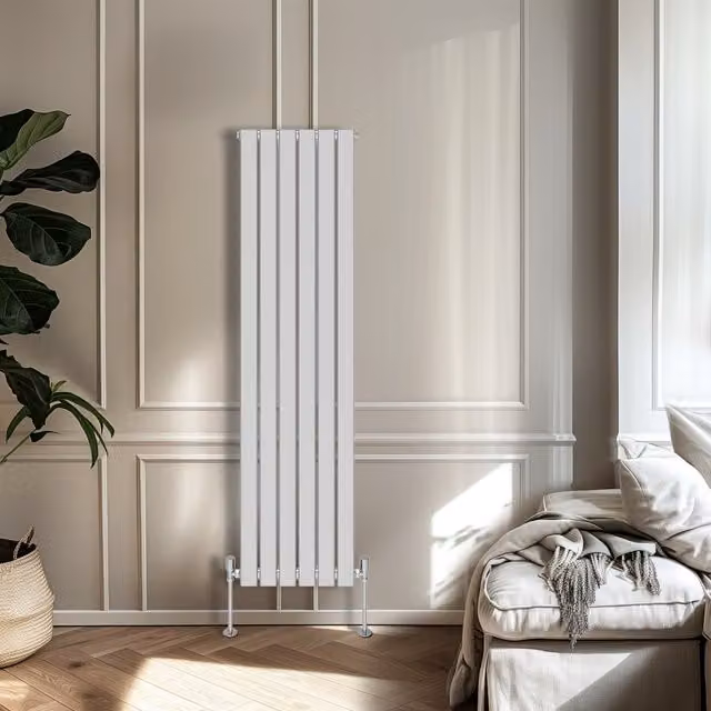 Right Radiators Single Panel Flat Panel Vertical Radiator in Chrome, Height: 160 cm, Width: 40.8 cm