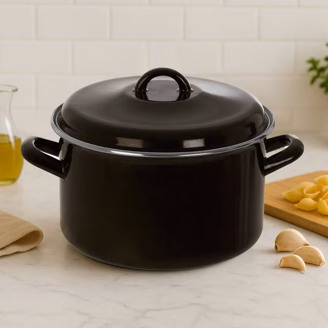 Orsina Porter Casserole Dish with Lid in Black, Silver and White, 22cm