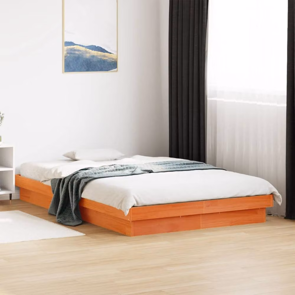Berkfield Home Small Double Solid Pine LED Bed Frame with USB Charging Port and Under-bed Lighting in Wax Brown, W/D/H: 120 x 200 cm – 2