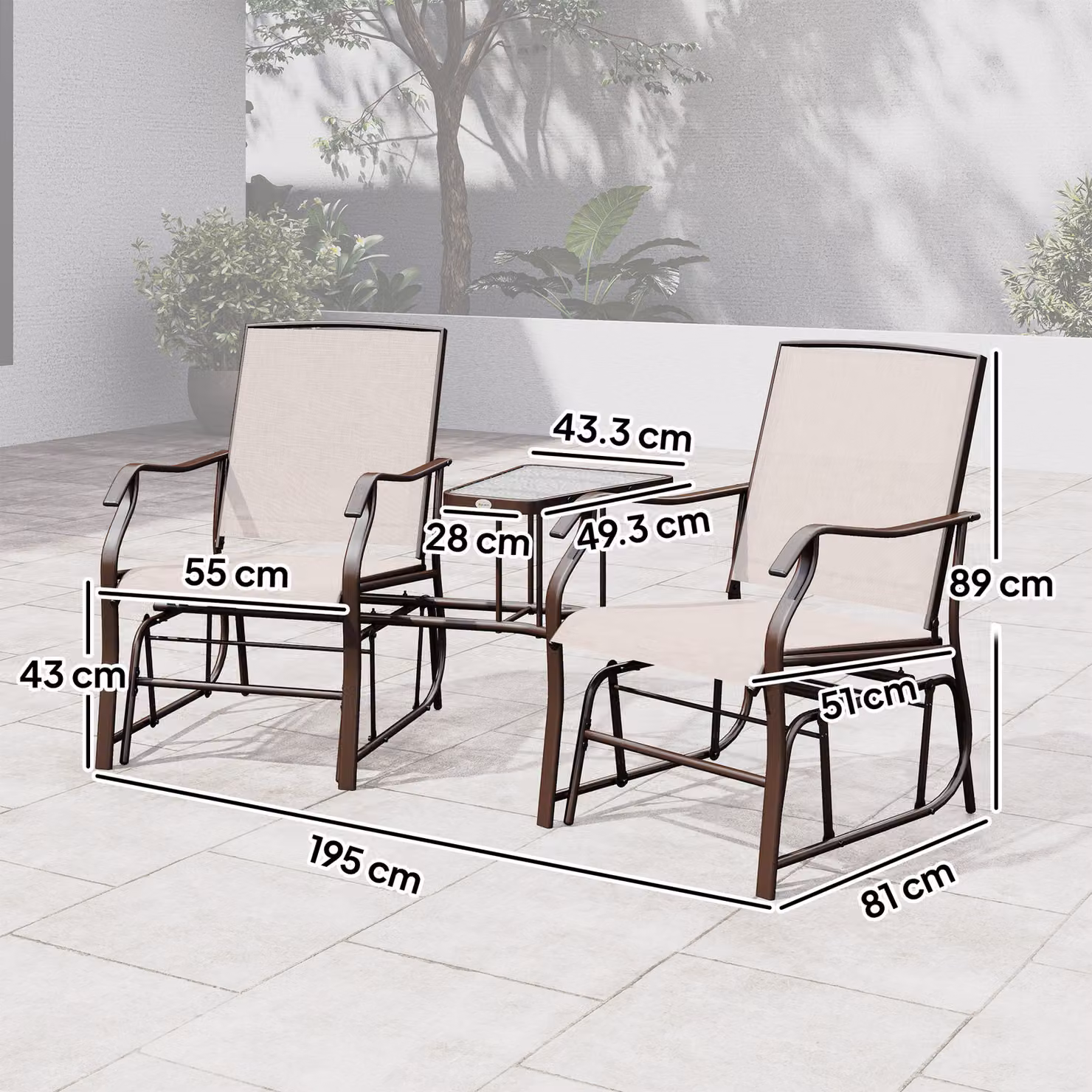 Outsunny Garden Double Glider Rocking Chairs and Coffee Table Set in Beige – 3