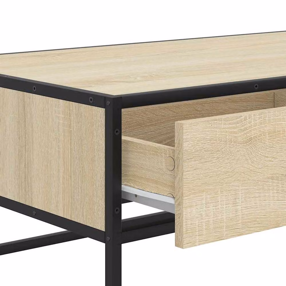 Berkfield Home Sonoma Oak Coffee Table in Beige with Metal Sled Base, W/D/H: 100 x 50 x 35 cm – 5