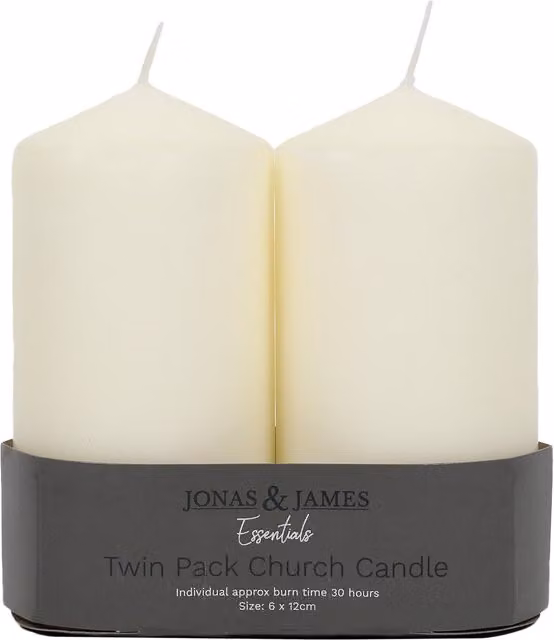 Jonas & James Pack of 2 Natural Beige Church Candles, H: 12.0 cm, W: 6.0 cm