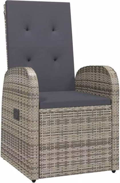 Berkfield Home Reclining Garden Chairs with Cushions, 2 Piece Set, Grey Poly Rattan and Steel – 1