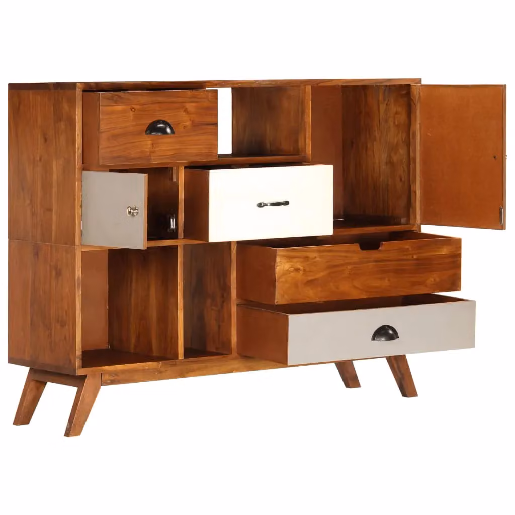 Berkfield Home Retro Sideboard in Brown Multicolour Solid Acacia Wood, W/D/H: 115 x 35 x 86 cm – 3