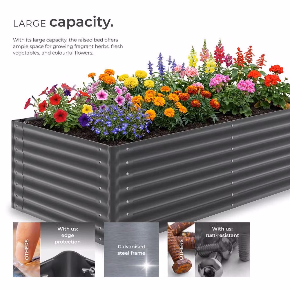 tectake Blomma Raised Garden Bed in Grey Galvanised Steel, W: 200 cm, D: 100 cm, H: 62 cm – 3