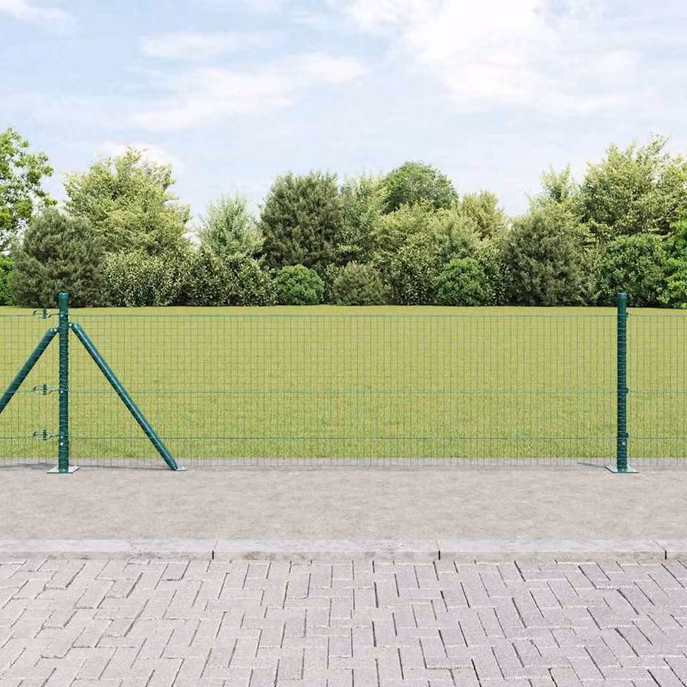 Berkfield Home Green Welded Wire Fence with 13 Flanged Posts, Steel, 0.4 x 100 m – 2