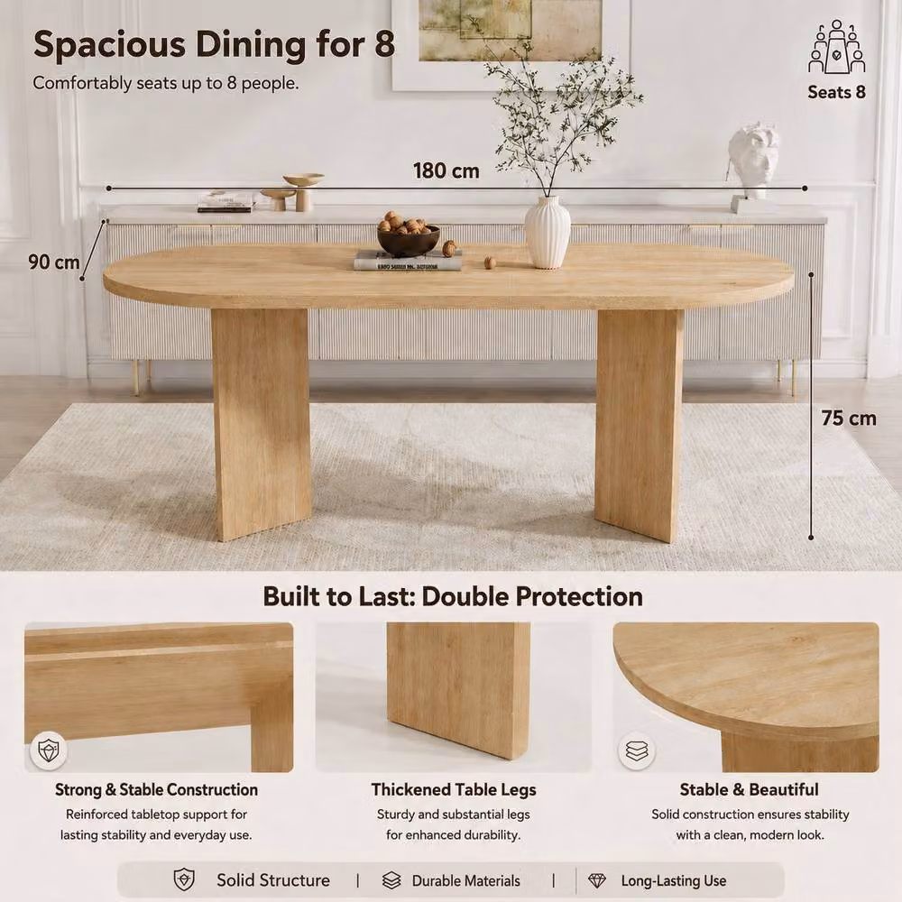 BTM Oval Dining Table in Natural Oak, 180 cm, 6-8 Seater with Double Pedestal – 5