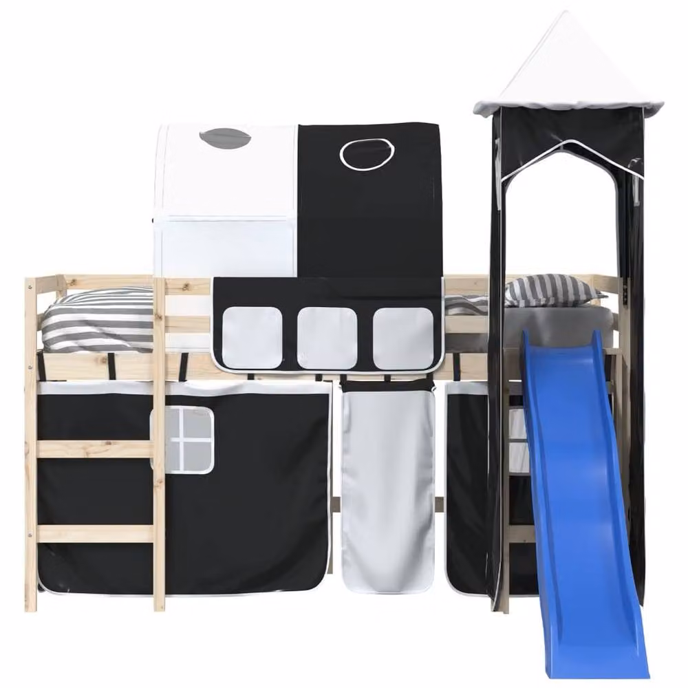 Berkfield Home Durable Opaque Loft Bed Curtains with Tunnel and Tower in White and Black – 5