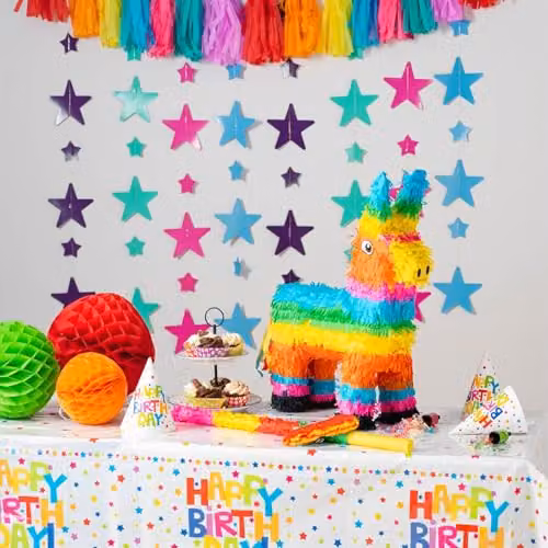 Fax Potato Donkey Pinata Set with Blue Buster Stick and Blindfold, Multicolour, W: 40 cm, D: 13 cm, H: 55 cm – 4