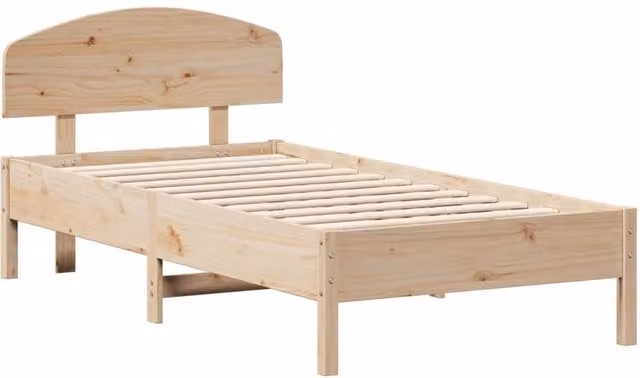 Berkfield Home Beautiful Solid Wood Small Single Bed Frame in Beige, W/D/H: 190 x 80.5 x 81 cm