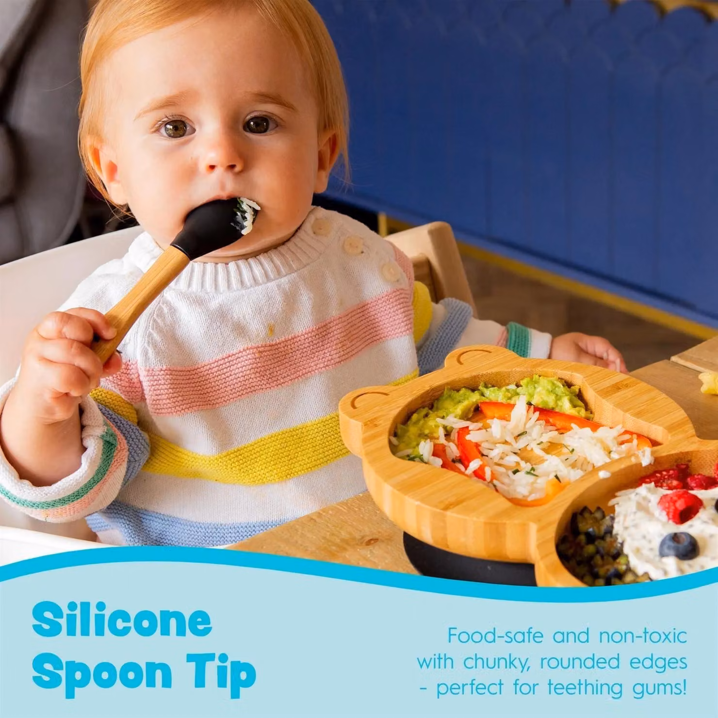 Tiny Dining Bamboo and Silicone Baby Feeding Cutlery Set with Fork and Spoon in Baby Pink – 2