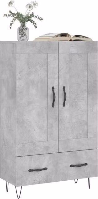 Berkfield Home Industrial Highboard in Concrete Grey, W/D/H: 69.5 x 31 x 115 cm