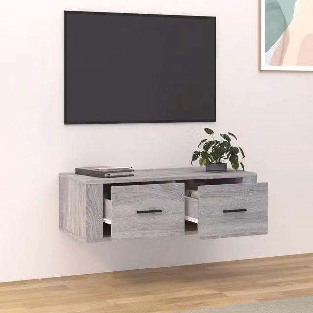 Berkfield Home Grey Sonoma Hanging TV Cabinet, W/D/H: 80 x 36 x 25 cm