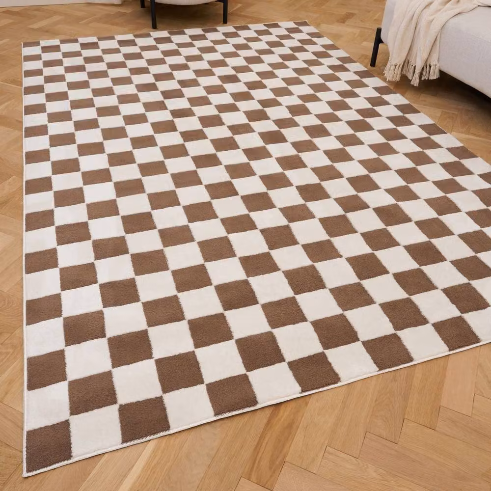 THE RUGS Loft Checkered Soft Pile Area Rug in Taupe, W: 120 cm, L: 170 cm – 2