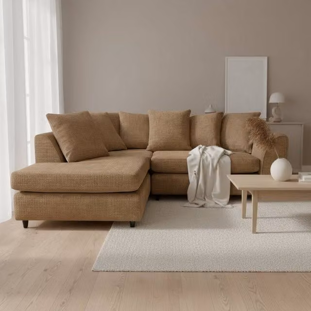 Abakus Direct Jumbo Chenille L-Shaped Corner Sofa with Chaise in Brown, Left Hand Facing – 1