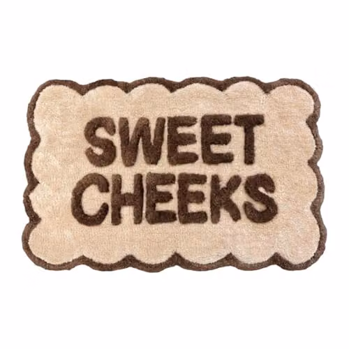 Mooky Mats Sweet Cheeks Scalloped Bath Mat, Non-Slip and Machine Washable, Brown/Cream