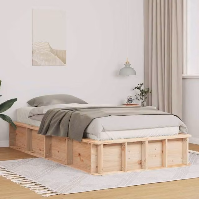 Berkfield Home Solid Pine Wood Bed Frame with Lift Up Base, Tan/Beige, W/D/H: 90 x 200 cm