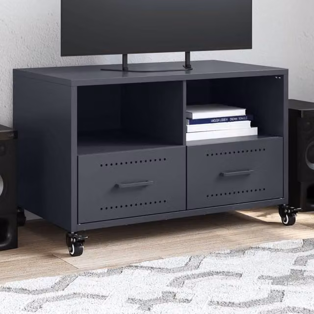 Berkfield Home TV Cabinet in Anthracite and Black Metal, W: 68 cm, D: 39 cm, H: 43.5 cm – 1