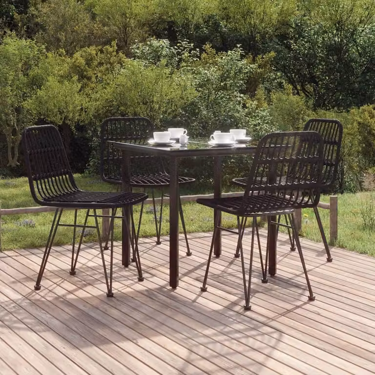 Berkfield Home 5 Piece Black Poly Rattan Garden Dining Set
