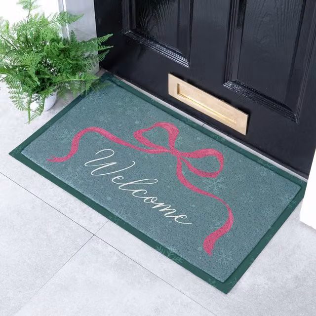 Artsy Mats Winter Bow Christmas Welcome Doormat, Green, Non-Slip and Weatherproof PVC