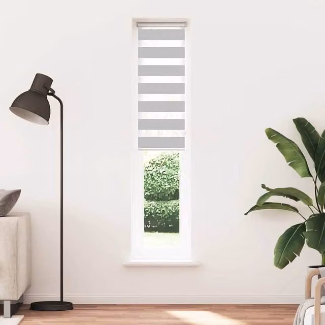 Berkfield Home Zebra Blind in Light Grey Polyester, W: 45 cm, H: 200 cm