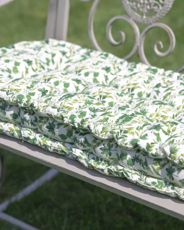 Dibor Vintage Green Leaf Print Cotton Outdoor Garden Bench Pad, W: 44 cm, L: 112 cm – 3