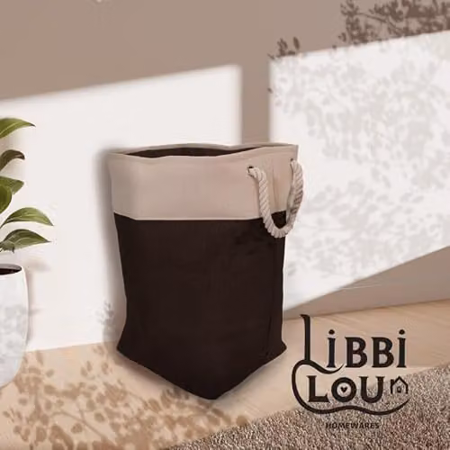 Libbi Lou Large Collapsible Fabric Laundry Basket with Handles, 78L, Black and Beige – 3