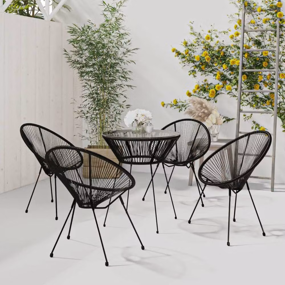 Berkfield Home Timeless 5 Piece Outdoor Dining Set in Black PVC Rattan with Glass Top – 2