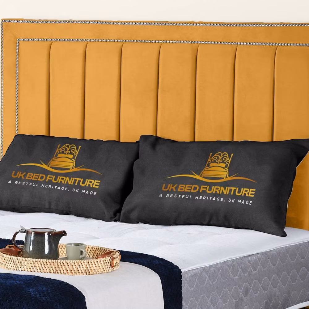 UK Bed Furniture Fiona Upholstered Slatted Base Bed with 48 Inch Headboard in Yellow Velvet, Size: Small Double (W/D/H: 120 x 200 cm) – 2