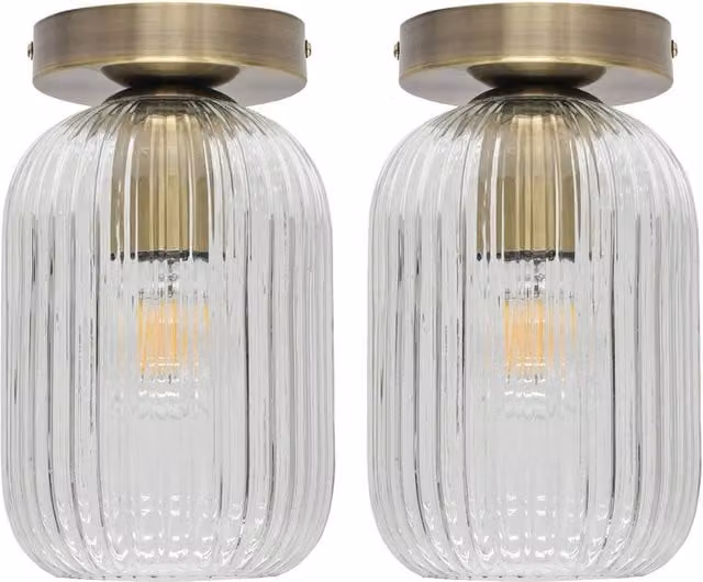 First Choice Lighting Batley Set of 2 Ceiling Light Fittings with Transparent Glass and Gold/Brass Finish – 1