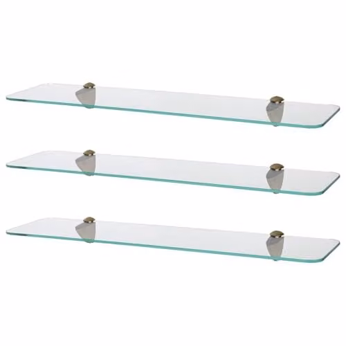Harbour Housewares Set of 3 Rounded Floating Glass Bathroom Shelves, Gold and Transparent, W: 60 cm