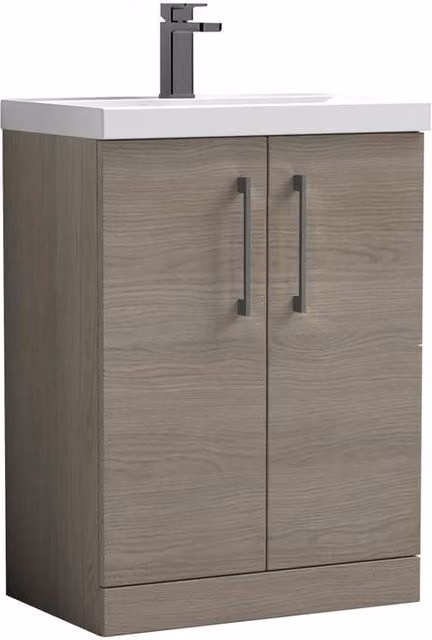 Balterley Solace Oak Contemporary 2-Door Freestanding Bathroom Floor Vanity Basin in Brown, Width: 60 cm