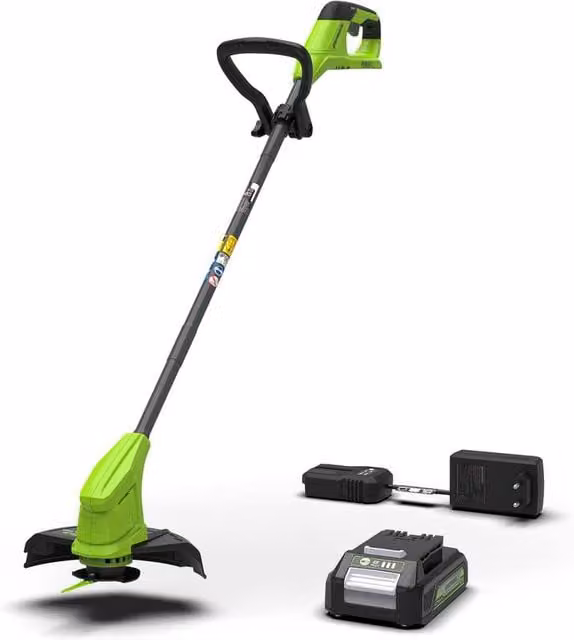 Greenworks 24V 25cm Cordless Line Trimmer with Rechargeable Battery and Charger in Green