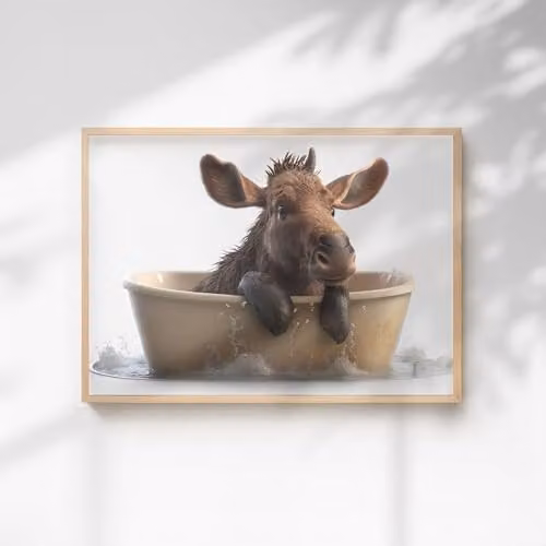 60 SECOND MAKEOVER Baby Moose Quirky Animal Print Paper Poster, Multicolour, W/H: 21.0 x 29.7 cm