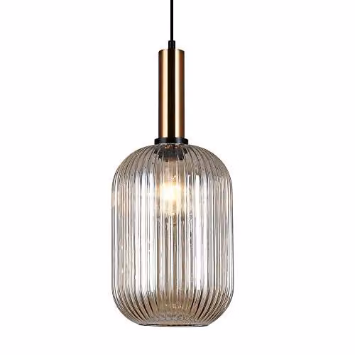 Italux Antiola PND-5588-1L-BRO+AMB Amber Glass Pendant Light with Bronze and Gold/Brass Finish, E27, 40W, IP20